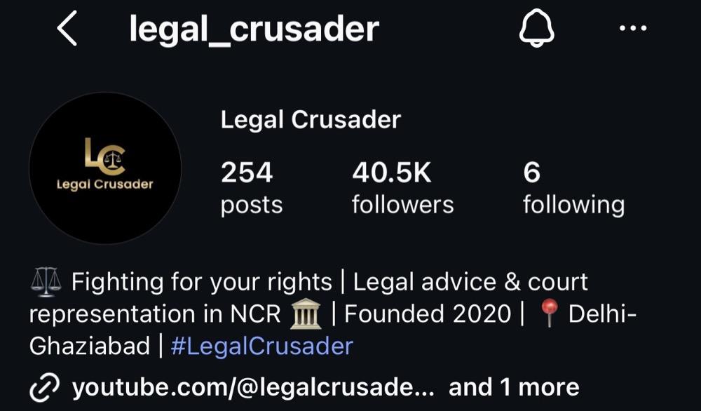 Legal Crusader's Instagram profile with 40.5K followers and 254 posts