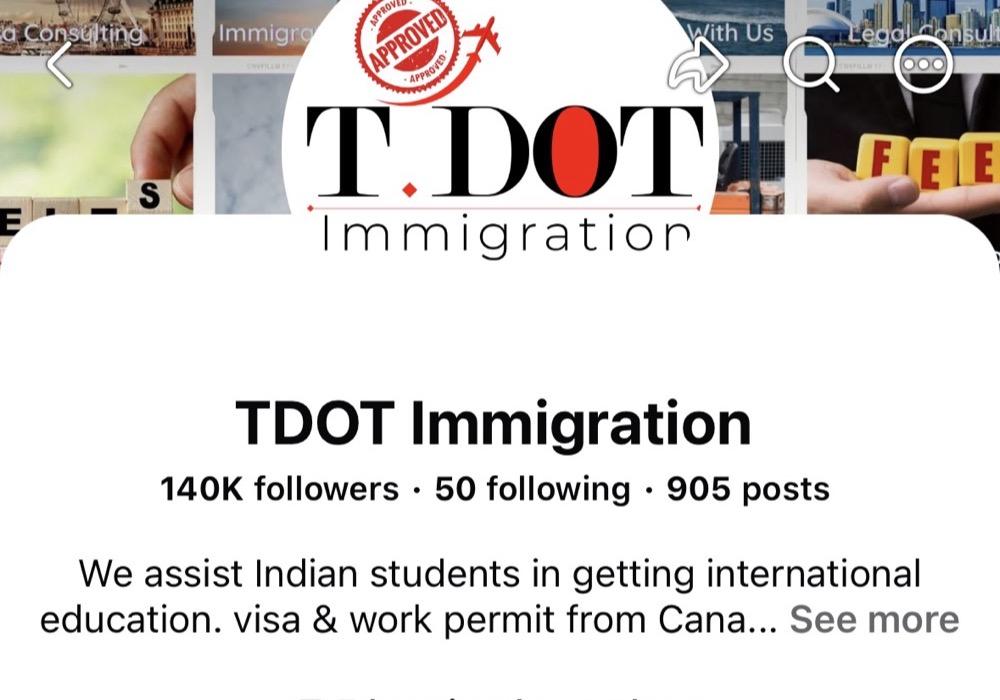 TDOT Immigration Facebook page with 140K followers and 905 posts