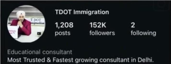 TDOT Immigration Instagram profile with 152K followers and 1,208 posts
